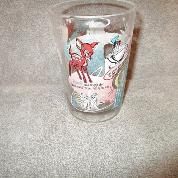 Vtg DISNEY World 100 Years of MAGIC Drinking GLASS Atomic Starburst HATTER Bambi - Picture 2 of 10